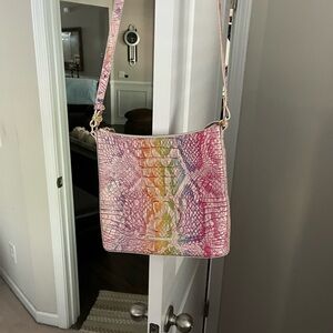 Brahmin Pink and Yellow Croc-Embossed Crossbody Bag